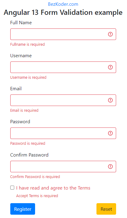 Angular 13 Form Validation example (Reactive Forms) - BezKoder