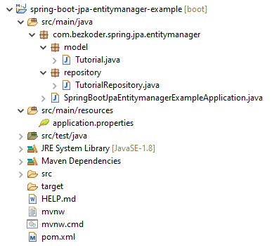 jpa-entitymanager-spring-boot-project-structure