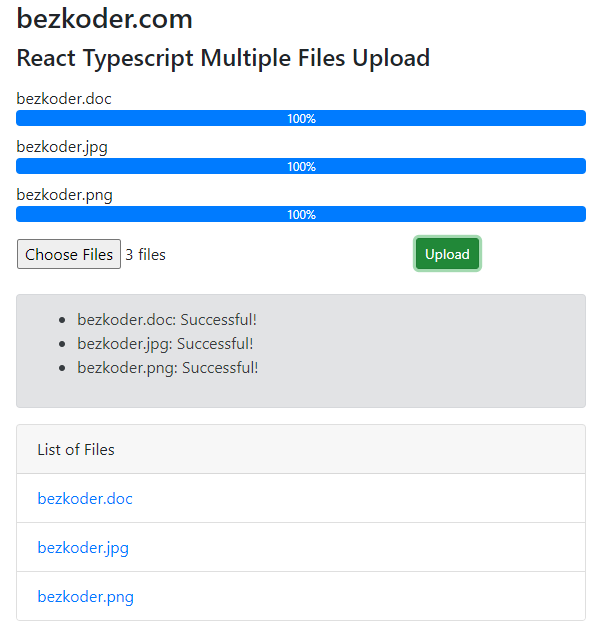 React Multiple File Upload example (with Typescript)
